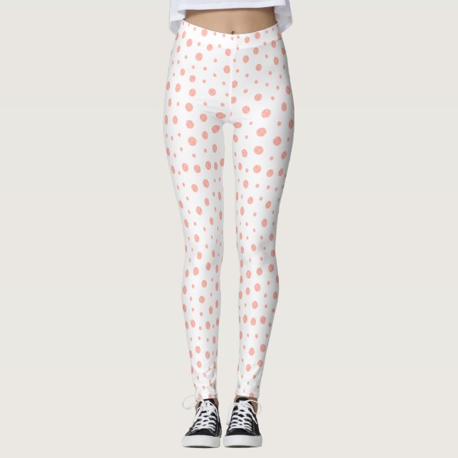Elegant polka dots - Soft Pink Gold White Leggings (Front)