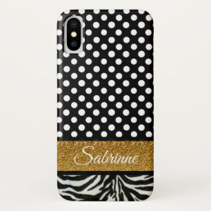 Elegant Polka Dots Zebra Pattern monogram Case-Mate iPhone Case