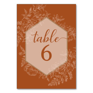 Elegant Polygon Geometric Floral Terra Cotta Table Number