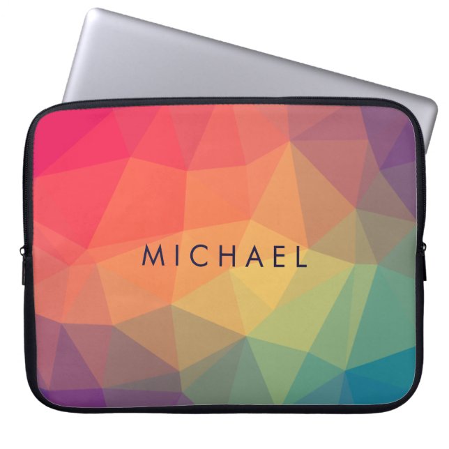 Elegant polygonal triangle coloured add your name laptop sleeve (Front)