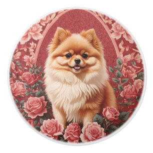 Elegant Pomeranian Dog William Morris Inspired Ceramic Knob