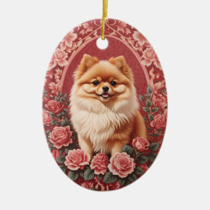 Elegant Pomeranian Dog William Morris Inspired  Ceramic Ornament