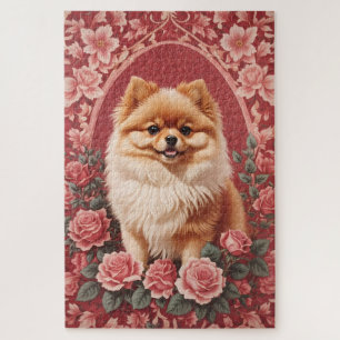 Elegant Pomeranian Dog William Morris Inspired  Jigsaw Puzzle