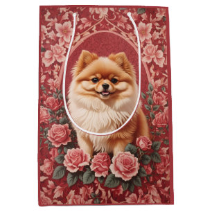 Elegant Pomeranian Dog William Morris Inspired Medium Gift Bag