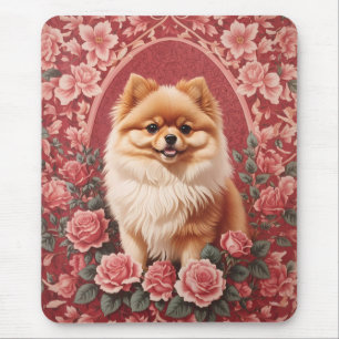 Elegant Pomeranian Dog William Morris Inspired  Mouse Pad