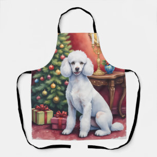 Elegant Poodle Beside Christmas Tree Holiday Dog Apron