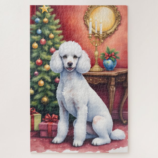 Elegant Poodle Beside Christmas Tree Holiday Dog  Jigsaw Puzzle (Vertical)