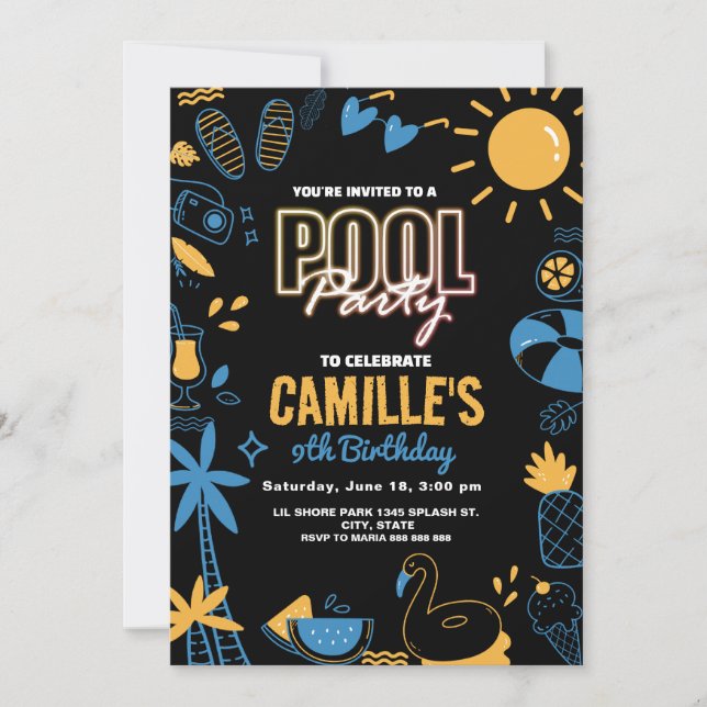 Elegant Pool Party Birthday Invitation (Front)