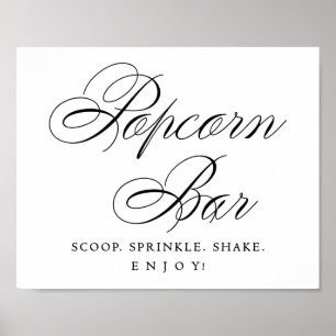 Elegant Popcorn Bar Black Script   Treat Table Poster