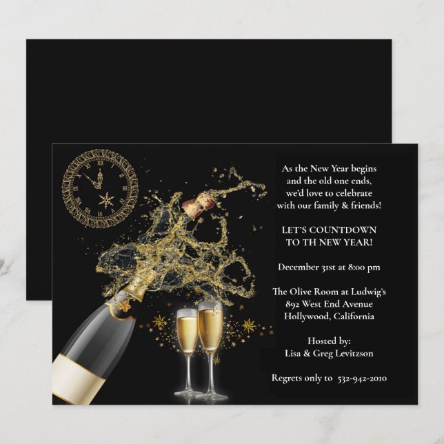 Elegant Popped Champagne New Years Eve Party Invitation (Front/Back)