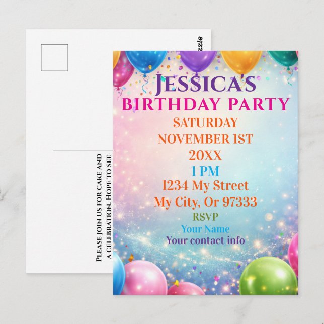 Elegant Poppies Black Birthday Invitation (Devant / Derrière)