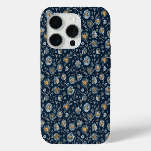 Elegant Poppies Floral Pattern Blue iPhone 15 Pro Case