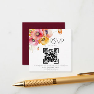 Elegant Poppies Floral QR Code Wedding RSVP Enclosure Card