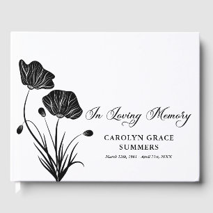 Elegant Poppies In Loving Memory Funeral Guest Book