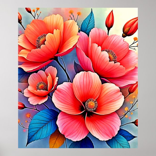 Elegant Poppies: Radiant Nature Art Poster (Front)