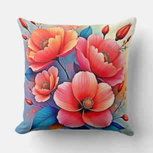Elegant Poppies: Radiant Nature Art Throw Pillow
