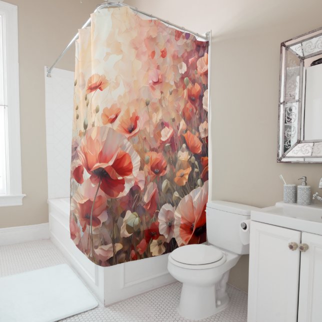 Elegant Poppy Blossom Shower Curtain (In Situ)
