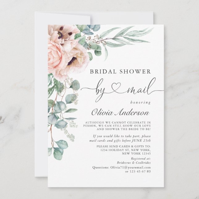Elegant Poppy Eucalyptus Bridal Shower By Mail Invitation (Front)