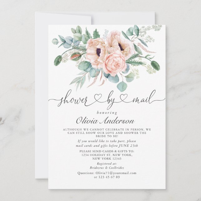 Elegant Poppy Eucalyptus Bridal Shower By Mail Invitation (Front)