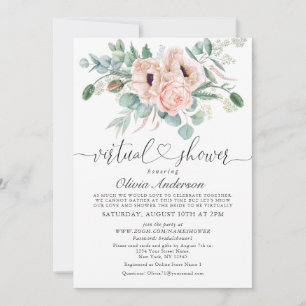 Elegant Poppy Eucalyptus virtual Bridal Shower Invitation
