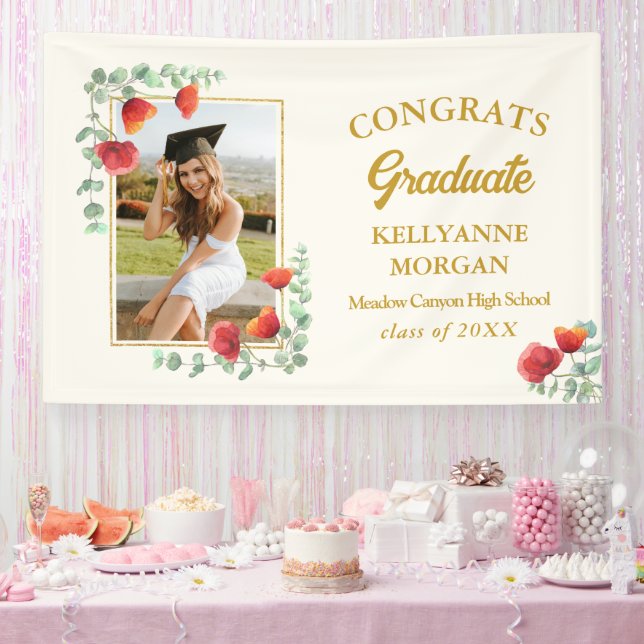 Elegant Poppy Floral Graduation Party Banner (Party)