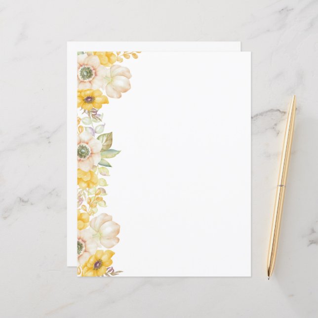 Elegant Poppy Floral Stationery Paper (Front/Back In Situ)