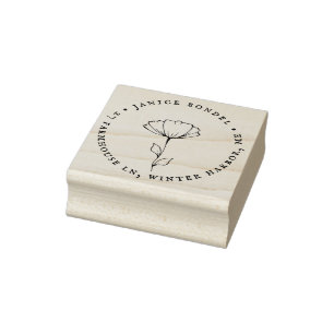 Elegant Poppy Flower Vintage Font Return Address Rubber Stamp
