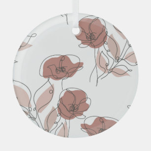 Elegant Poppy Flowers Seamless Pattern Glass Ornament