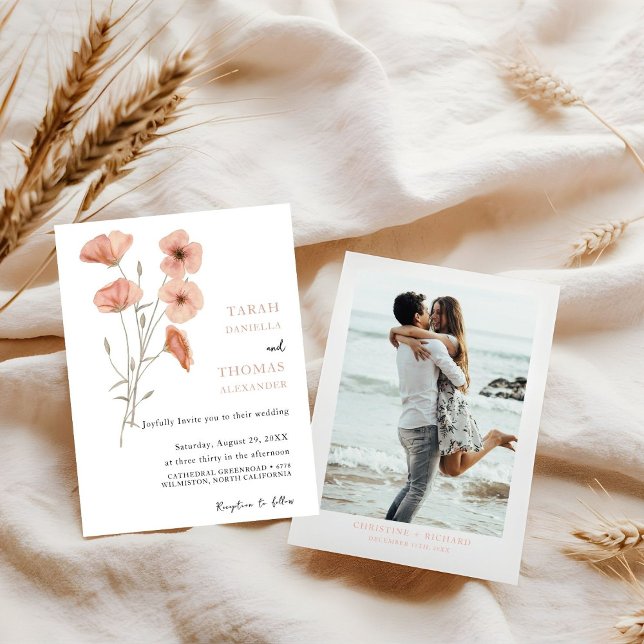 Elegant Poppy Meadow  Orange Flower Photo Wedding  Invitation (Creator Uploaded)