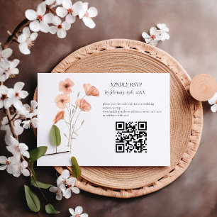 Elegant Poppy Meadow Orange Flower Wedding details RSVP Card