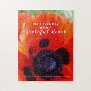 Elegant Poppy Orange Flower Quote Jigsaw Puzzle