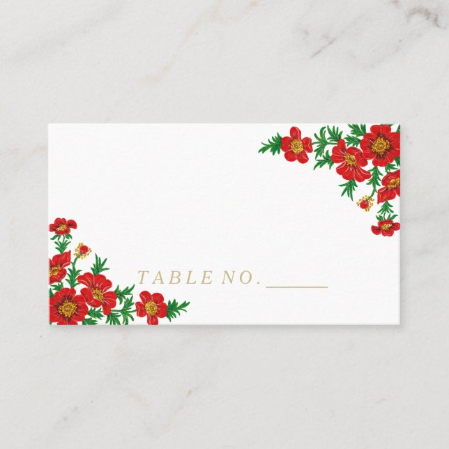 Elegant Poppy Red Flowers Place Cards (Front)