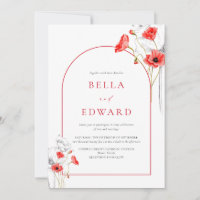 Elegant Poppy Red Watercolor Wildflowers Wedding