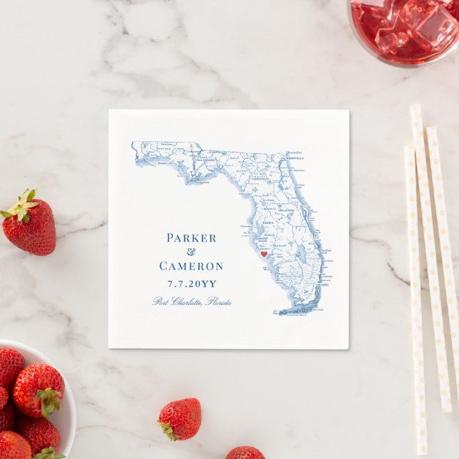 Elegant Port Charlotte Florida Map Wedding  Napkin (Insitu)