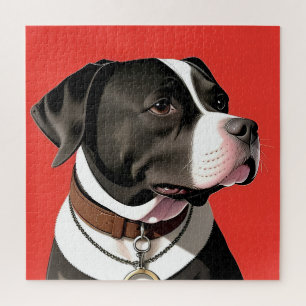 Elegant Portrait of a Black and White Dog Jigsaw Puzzle