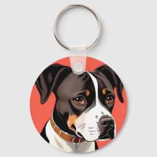 Elegant Portrait of a Black and White Dog Keychain