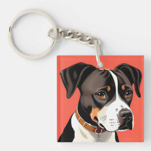 Elegant Portrait of a Black and White Dog Keychain