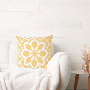 Elegant Portuguese azulejo Yellow Vintage pattern Throw Pillow