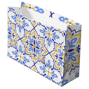 Elegant Portuguese Blue and Gold Mediterranean Large Gift Bag