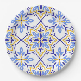 Elegant Portuguese Blue and Gold Mediterranean Paper Plate