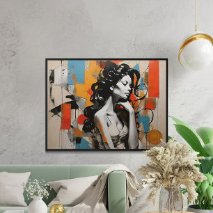 Elegant Pose Abstract Woman Portrait Painting  Poster