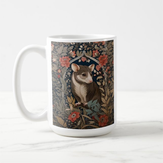 Elegant Possum William Morris Inspired Floral Coffee Mug (Left)