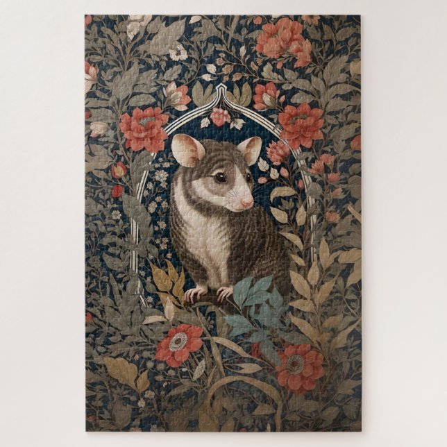 Elegant Possum William Morris Inspired Floral Jigsaw Puzzle (Vertical)
