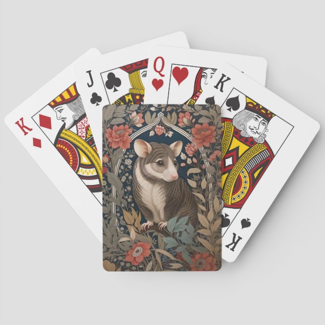 Elegant Possum William Morris Inspired Floral  Playing Cards (Back)