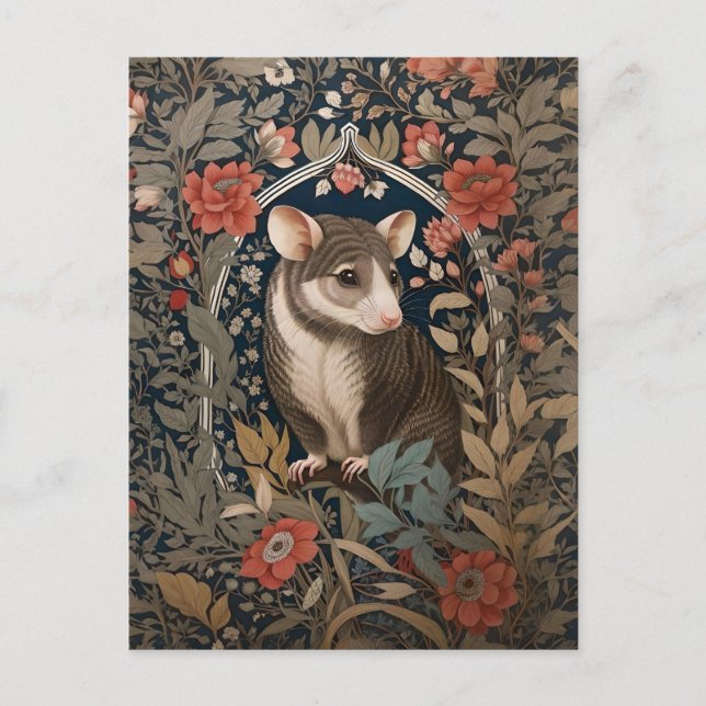 Elegant Possum William Morris Inspired Floral Postcard (Front)