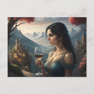 Elegant Postcard of Woman Drinking Wine 