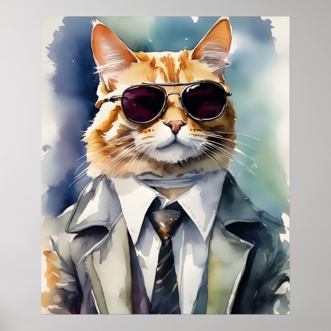 Élégant Poster de chat Attire Business, Cat Star (Devant)