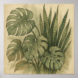 Élégant Poster vintage de Monstera et Plante de se