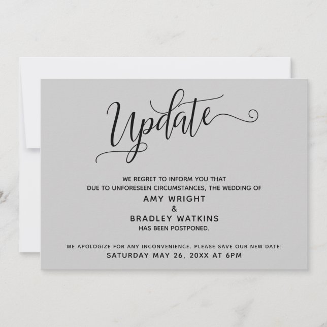 Elegant Postponed Wedding Announcement Grey (Front)