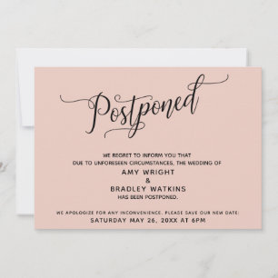 Elegant Postponed Wedding Blush Pink Announcement
